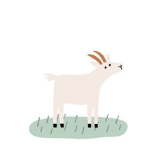 Cute farm animals in flat style. Hand-drawn country goat. Childish character. Cartoon flat graphic vector illustrations