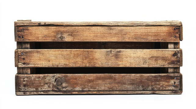 Old weathered wooden crate box, isolated on a white background