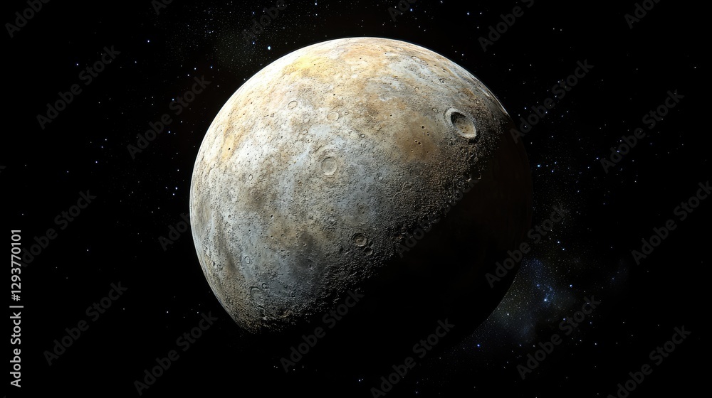 Poster A beautiful celestial view of a planet in space, highlighting its unique features against the endless dark expanse of the universe