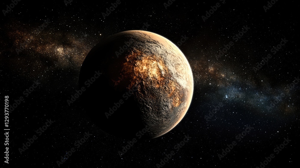 Poster A beautiful celestial view of a planet in space, highlighting its unique features against the endless dark expanse of the universe