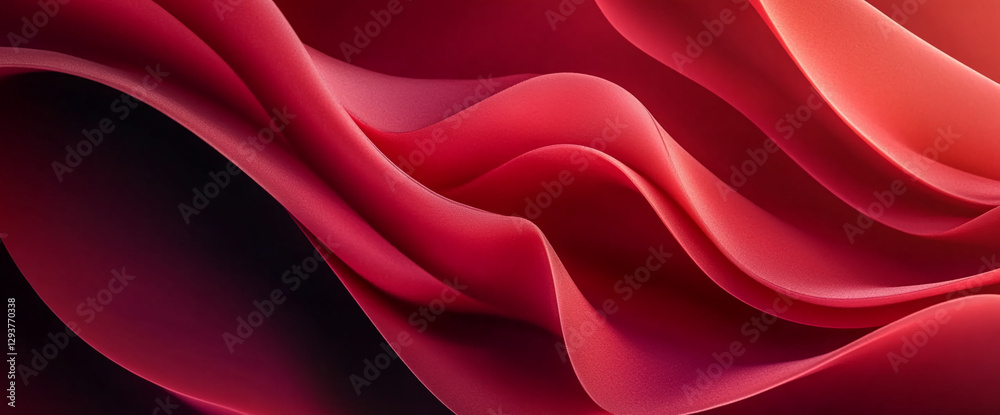 Poster abstract red fabric waves with smooth texture, representing elegance, movement, and softness, symbol