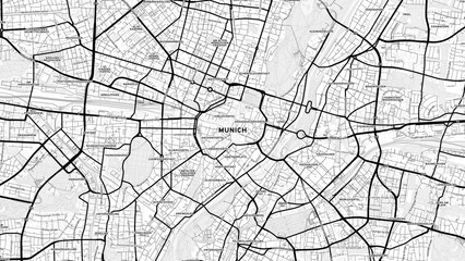 Minimalist München Street Map with Labels and Neighborhoods