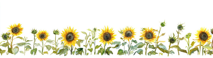 Obraz premium Picturesque sunflower field, isolated on a white background