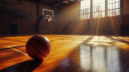 The Enigmatic Sphere: A Basketball Resting Amidst a Glimmering, Otherworldly Landscape of Light and Shadow