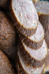 Dry smoked sausage, medium minced. Traditional taste and appetizing aroma.
