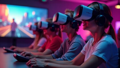 Team building VR game session, multiple headsets, workplace, adventure, collaboration