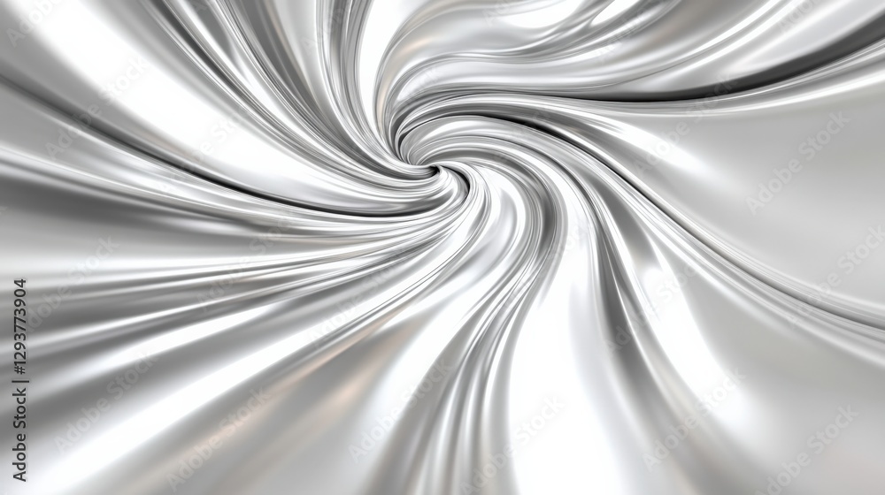 Poster Abstract swirling silver fabric texture creating a dynamic visual effect in a minimalist setting