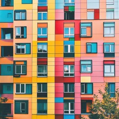 Naklejka premium Vibrant facade with colorful windows