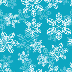Winter seamless pattern with white snowflakes on color background. Vector illustration for fabric, textile wallpaper, posters, gift wrapping paper. Christmas vector illustration. Falling snow. 