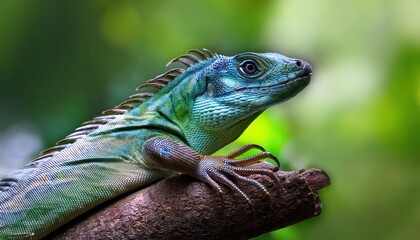Obraz premium Philippine Sailfin Lizard Hydrosaurus pustulatus Basking in Tropical Sunlight, Vivid Greens and Gold Accents in a Tropical Paradise, Capturing the Allure of the Islands Exotic Fauna.