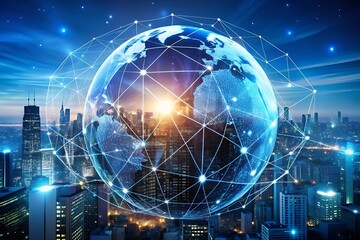 Global Connectivity: Earth Networked with a Modern Cityscape