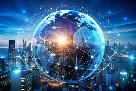 Global Connectivity: Earth Networked with a Modern Cityscape