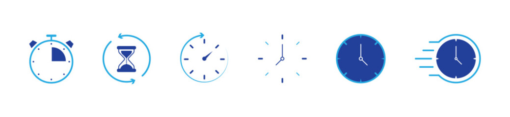 Time and clock icons set, stopwatch, timer, time management concept, progress bar loading signs, speed clock symbol, fast stopwatch line icon, watch icon