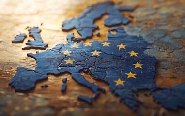 Fototapeta premium European Union map, fragmented, vintage style, potential for political or economical themes