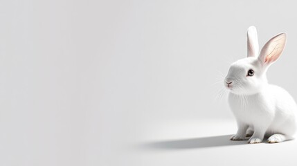 Adorable white bunny rabbit sitting on a plain white background. Perfect for Easter or spring themes.