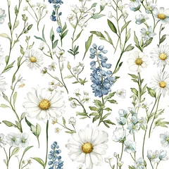 Gordijnen Watercolor floral seamless pattern in vintage rustic style © Tatiana 