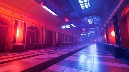 Neon-lit futuristic subway platform