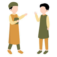 Muslim Kids Friendship. Muslim Boy Greeting Best Friend Illustration