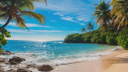 tropical beach with palm trees and sea