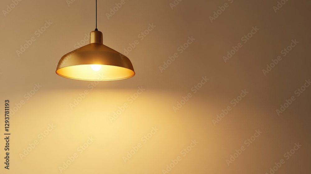Poster a golden lamp overhead casts a spotlight, illuminating a clean, minimalist studio space, ideal for a