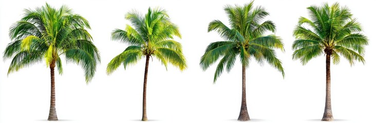 Obraz premium Four Lush Green Palm Trees Isolated on White Background