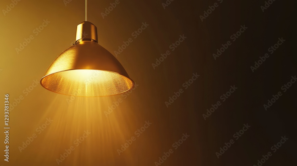 Poster a golden lamp shines from above, casting a focused spotlight on a clean studio background, providing