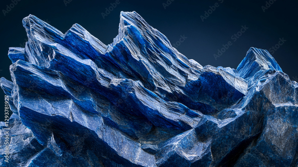 Aufkleber close-up view of a jagged blue crystal formation, with sharp edges and intricate textures, represent