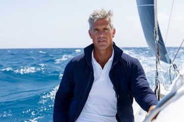 Veteran skipper commands state of the art racing sailboat on open ocean
