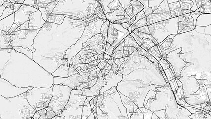 Minimalist Stuttgart Street Map with Labels and Neighborhoods