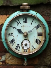 Vintage Teal Pocket Watch Wall Clock Rustic Decor