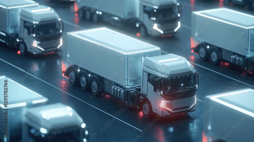 Aufkleber a high-tech logistics concept featuring trucks connected by digital networks, representing innovatio