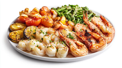 A mouthwatering seafood platter featuring giant grilled shrimp