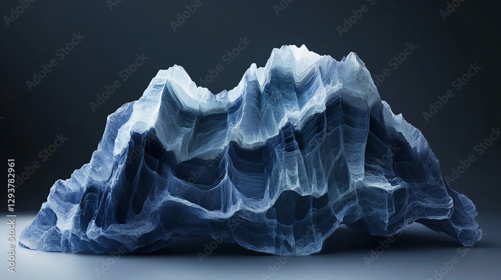 Aufkleber close-up of blue layered rock formation, showcasing intricate crystal-like structures and textures, 