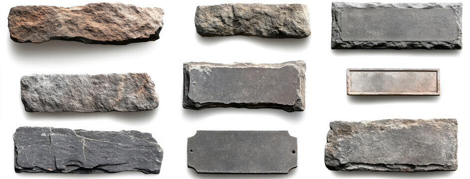 Set of old stone sign plates, isolated on a white background