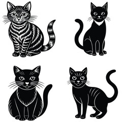 black and white cats, set of cats