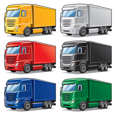 A set of colorful trucks