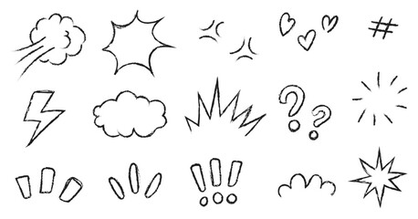 Cartoon emotion mark effect decoration icon, hand drawn doodle line comic element © Zulfitri