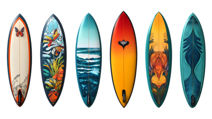 Isolated surfing board set on transparent background. high resolution PNG file