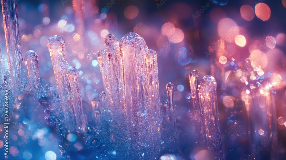 Poster A mesmerizing display of icicles, created by the interaction of temperature, water, and light, showcasing the fleeting beauty of nature delicate frozen formations
