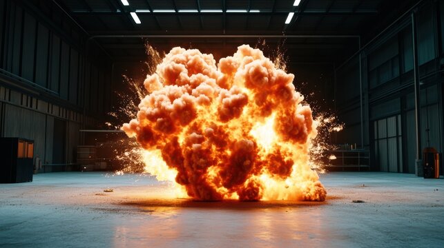 Explosive reaction involving nitrogen-based compounds, fiery energy release, extreme combustion experiment, cinematic shot