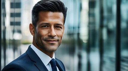 Fototapeta premium Professional Executive Standing in Front of Modern Glass Building