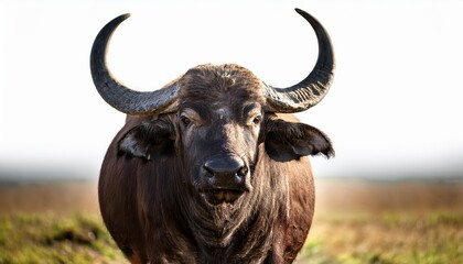 Naklejka premium Majestic American Bison Grazing in the Wild, Captured Against a Vast Prairie Landscape under a Clear Blue Sky, Embracing the Tranquility and Power of Nature.