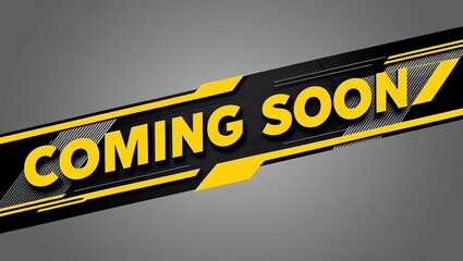 A bold, graphic announcement banner featuring the text "COMING SOON" in yellow against a dark background.
