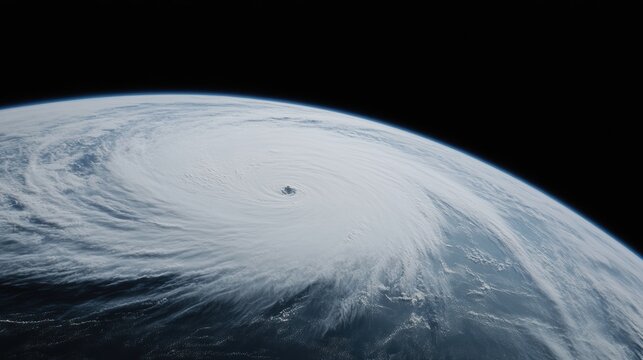 A satellite image of a superstorm covering half of the planet,