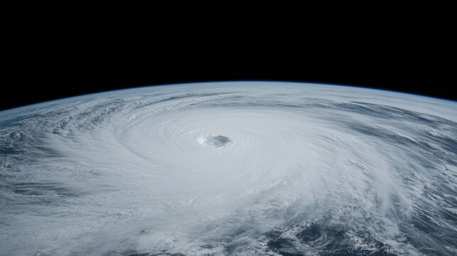 A satellite image of a superstorm covering half of the planet,