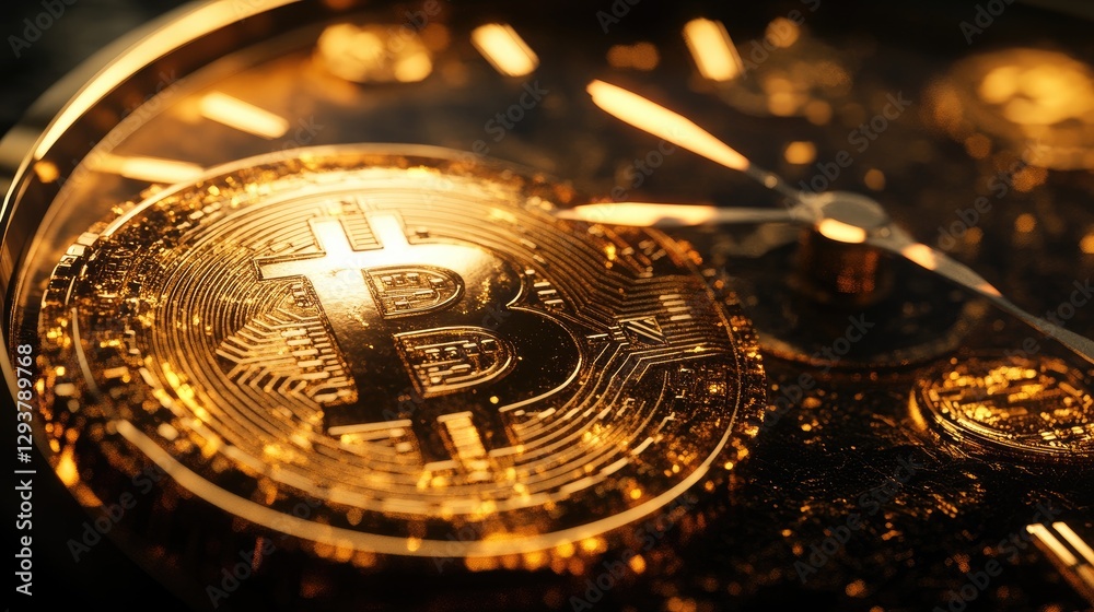 Aufkleber A powerful visual of golden cryptocurrency coins melting with clock hands, representing time and the evolving dynamics of the digital currency market