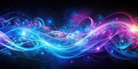 Obraz premium Vibrant swirling patterns of blue and purple energy dancing across a dark background, dark night sky, abstract illustration