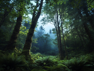 Obraz premium A Dense Fern Colony in a Misty Forest