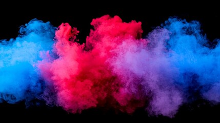 A vibrant display of colorful smoke in shades of blue, pink, and purple against a black background, creating a dynamic and artistic effect.
