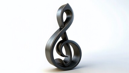 3D Rendered Black Treble Clef on White & Isolated Background - Music Note Symbol